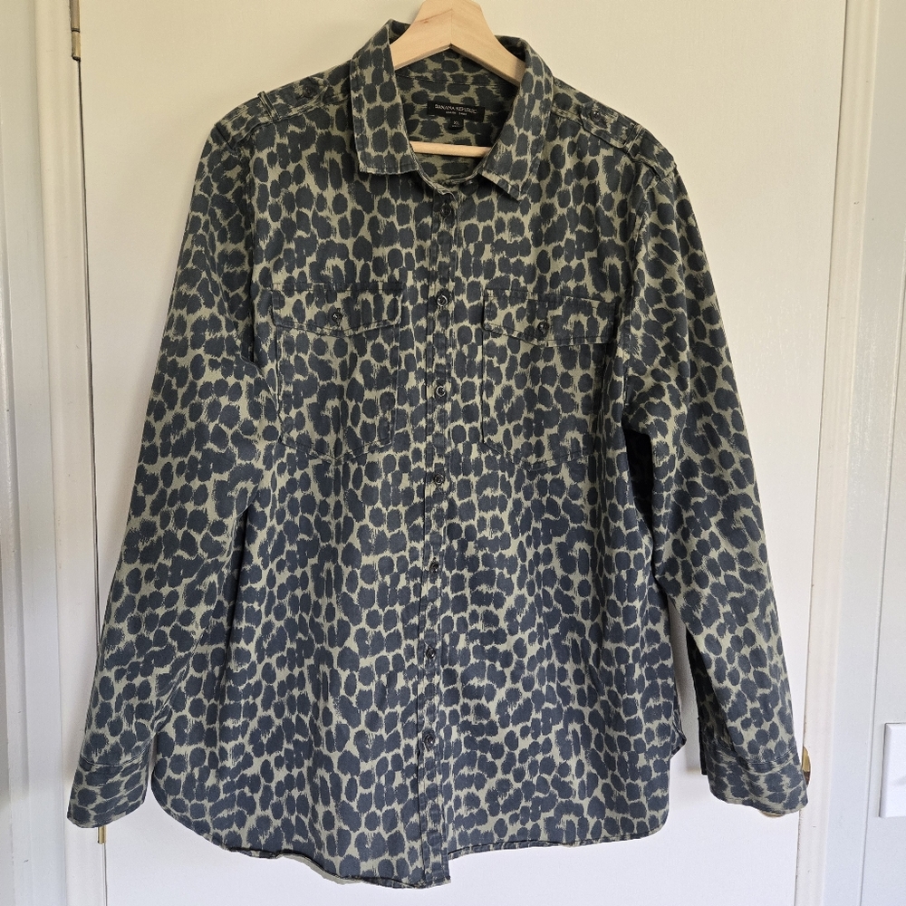 Banana Republic Leopard Print Dillon Shirt Women's Xl Black And Brown
